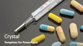  Presentation with tablets - Presentation theme enhanced with rising temperature - thermometer and tablets background and a  colored foreground