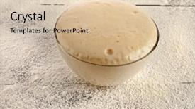  Presentation with yeast - Amazing presentation design having rising yeast dough in glass bowl on wooden table with wheat flour backdrop and a lemonade colored foreground