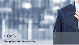  Presentation with risk adjustment - Colorful slide set enhanced with risk adjustment - close-up of a businessman adjusting backdrop and a light blue colored foreground