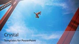  Presentation with train bridge - Audience pleasing slides consisting of risk behavior - boy jumping off an old backdrop and a light blue colored foreground