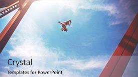  Presentation with train bridge - Presentation theme consisting of risk behavior - boy jumping off an old background and a light blue colored foreground