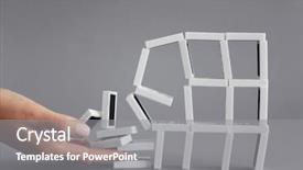  Presentation with mobile phone in woman hand - Audience pleasing theme consisting of risk block stack - woman hand breaking dominoes tower backdrop and a gray colored foreground