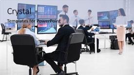  Presentation with stock trading - Audience pleasing slides consisting of risk company - stock traders working in office backdrop and a  colored foreground