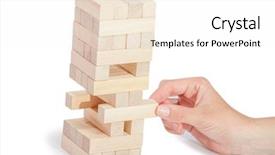  Presentation with take - Slide deck featuring risk cube - tower from wooden blocks background and a white colored foreground