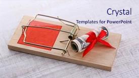  Presentation with investment - Cool new theme with risk finance investment - mousetrap with dollar on wooden backdrop and a sky blue colored foreground
