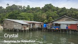  Presentation with poor village - Beautiful presentation theme featuring risk from rising sea level backdrop and a gray colored foreground