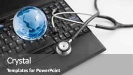  Presentation with computer keyboard and mouse - Amazing slide deck having risk heat map - glass globe and stethoscope backdrop and a dark gray colored foreground