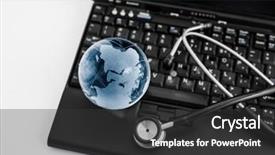 Presentation with globe - PPT theme having risk heat map - glass globe and stethoscope background and a dark gray colored foreground