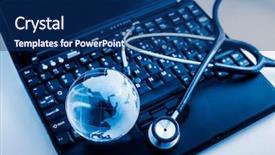  Presentation with keyboard - Theme consisting of risk heat map - glass globe and stethoscope background and a navy blue colored foreground