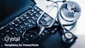  Presentation with keyboard - Amazing presentation design having risk heat map - glass globe and stethoscope backdrop and a navy blue colored foreground