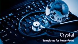  Presentation with globe - Presentation design consisting of risk heat map - glass globe and stethoscope background and a navy blue colored foreground