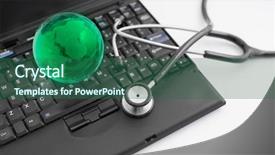  Presentation with keyboard - Beautiful presentation theme featuring risk heat map - glass globe and stethoscope backdrop and a ocean colored foreground