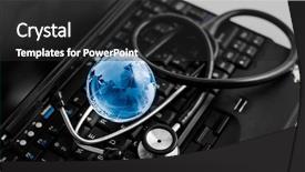  Presentation with risk - Slides with risk heat map - glass globe and stethoscope background and a dark gray colored foreground