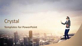  Presentation with construction management - Theme with risk management construction - image of businesswoman in blindfold background and a cream colored foreground