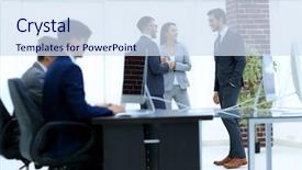  Presentation with working - PPT theme with risk management construction - young business crew working background and a sky blue colored foreground