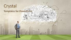  Presentation with construction management - Colorful presentation enhanced with risk management construction - young confident businessman with arms backdrop and a  colored foreground