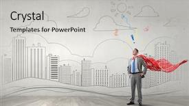  Presentation with confident - PPT theme featuring risk management construction - young confident super businessman background and a  colored foreground