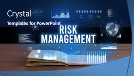  Presentation with risk management - Presentation theme enhanced with risk management inscription coming out from an open book creative business concept background and a navy blue colored foreground
