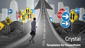  Presentation with road intersection - Beautiful slide deck featuring businessman in uncertainty concept backdrop and a dark gray colored foreground