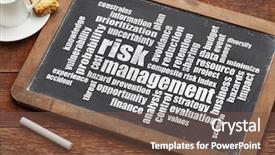  Presentation with risk management - Amazing PPT theme having risk management word cloud backdrop and a tawny brown colored foreground