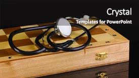  Presentation with risk - Presentation consisting of risk medical equipment - chess board with stethoscope isolated background and a black colored foreground