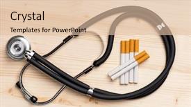  Presentation with close up wooden decking - Slide deck enhanced with risk medical equipment - close up stethoscope and cigarette background and a lemonade colored foreground