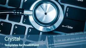  Presentation with health system - Audience pleasing presentation design consisting of risk medical equipment - computer system health - stethoscope backdrop and a ocean colored foreground