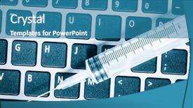  Presentation with health system - Presentation theme featuring risk medical equipment - computer system health - syringe background and a teal colored foreground