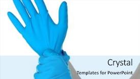 Presentation with medical equipment - Slide set consisting of risk medical equipment - doctor putting on protective gloves background and a cyan colored foreground