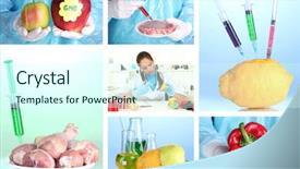  Presentation with food laboratory - Colorful presentation theme enhanced with risk medical equipment - genetic engineering laboratory gmo food backdrop and a cool aqua colored foreground