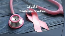  Presentation with pink ribbon breast awareness - Beautiful slide deck featuring risk medical equipment - pink ribbon and stethoscope backdrop and a ocean colored foreground