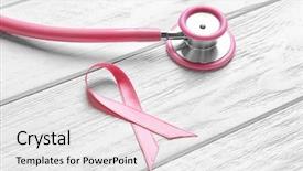  Presentation with breast cancer light - Audience pleasing PPT theme consisting of risk medical equipment - pink ribbon and stethoscope backdrop and a white colored foreground