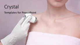  Presentation with medical equipment - PPT theme featuring risk medical equipment - woman visiting dermatologist at clinic background and a light gray colored foreground