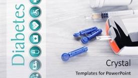  Presentation with diabetes digital - Slide deck with risk medical equipment - word diabetes and digital glucometer background and a lemonade colored foreground