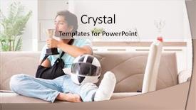  Presentation with rider - Presentation theme featuring risk reward - injured motorbike rider recovering background and a light gray colored foreground