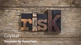  Presentation with risk - Cool new theme with risk single word set with vintage letterpress printing blocks on rustic wooden background backdrop and a violet colored foreground