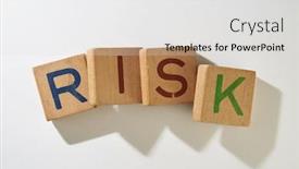  Presentation with risk - Colorful PPT theme enhanced with risk-word-on-wooden-tile backdrop and a light gray colored foreground