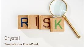  Presentation with risk - Presentation design featuring risk-word-on-wooden-tile background and a sky blue colored foreground