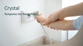  Presentation with mother baby - Amazing presentation theme having electricity risks - mother holding her baby's hand backdrop and a sky blue colored foreground