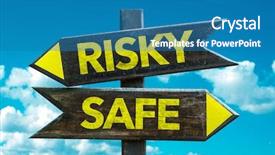  Presentation with safe - PPT layouts having risky - safe signpost with sky background and a teal colored foreground