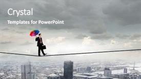  Presentation with umbrella - Presentation theme consisting of bravery - businessman with umbrella balancing background and a gray colored foreground