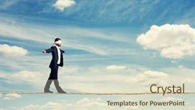  Presentation with rope - PPT theme with tightrope - man with the blindfold walking background and a soft green colored foreground