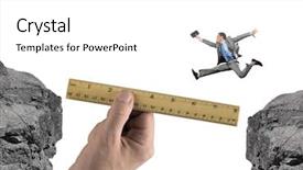  Presentation with successful - Audience pleasing slides consisting of crack bridge - young successful businessman jumping backdrop and a white colored foreground