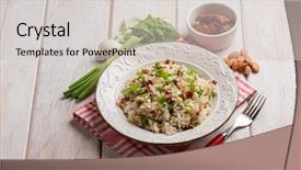  Presentation with almond - Presentation theme featuring risotto-with-arugula-dried-tomatoes background and a light gray colored foreground