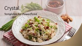  Presentation with almond - Cool new PPT theme with risotto with arugula dried tomatoes and almond backdrop and a mint green colored foreground