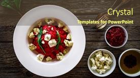  Presentation with feta cheese - PPT theme consisting of risotto-with-beetroots-and-feta background and a tawny brown colored foreground