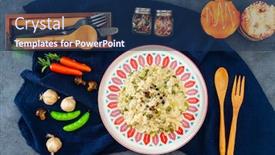  Presentation with peas - Beautiful presentation design featuring risotto with broccoli peas and lips backdrop and a ocean colored foreground