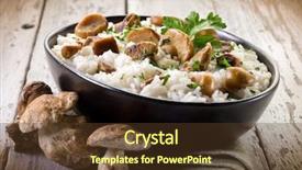  Presentation with mushrooms - Slide deck having risotto with cep edible mushrooms background and a tawny brown colored foreground
