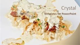  Presentation with liver - Slide set consisting of risotto with chicken liver champignons and sauce background and a lemonade colored foreground