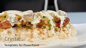  Presentation with liver - Presentation theme featuring risotto with chicken liver champignons and sauce background and a lemonade colored foreground